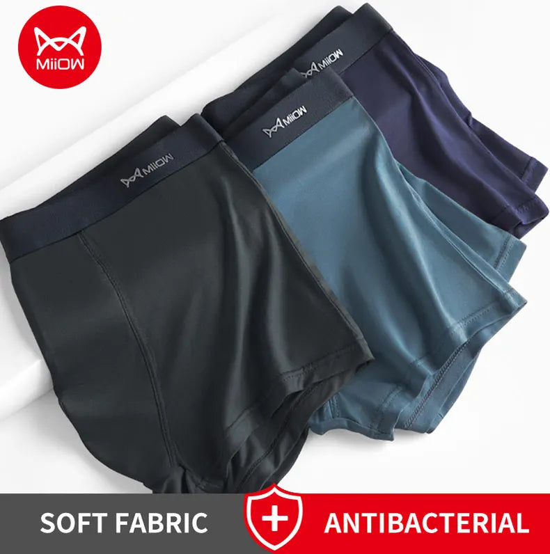 MiiOW-bóxer de seda de hielo para hombre, ropa interior cómoda de algodón, piezas, antibacteriano, lencería, 3 L-5XL