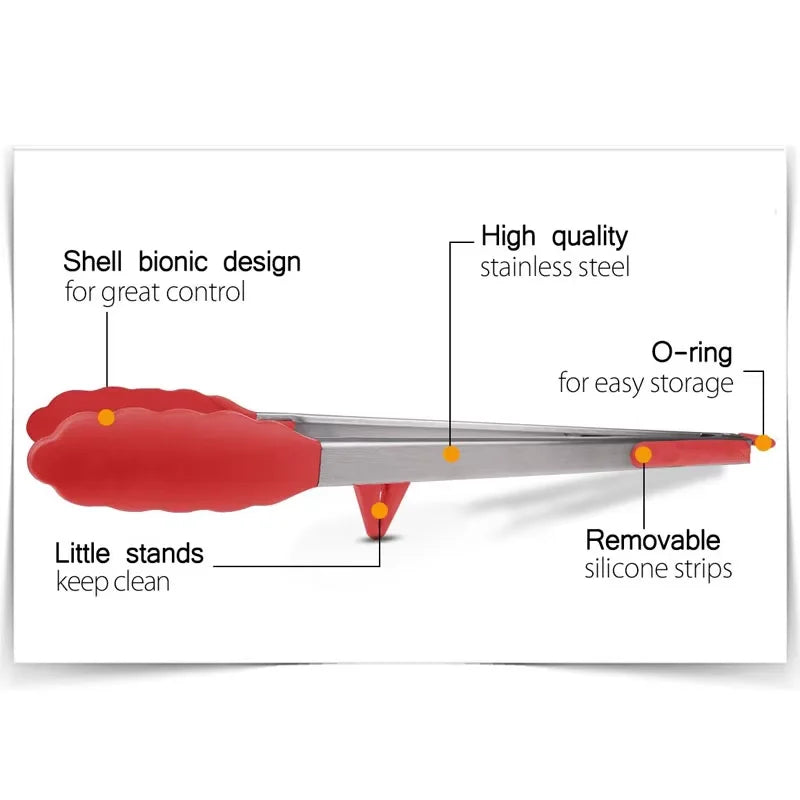 Pinzas de cocina LMETJMA, pinzas para barbacoa de acero inoxidable resistentes al calor con puntas de silicona y diseño de soporte para parrilla de ensalada KC0254