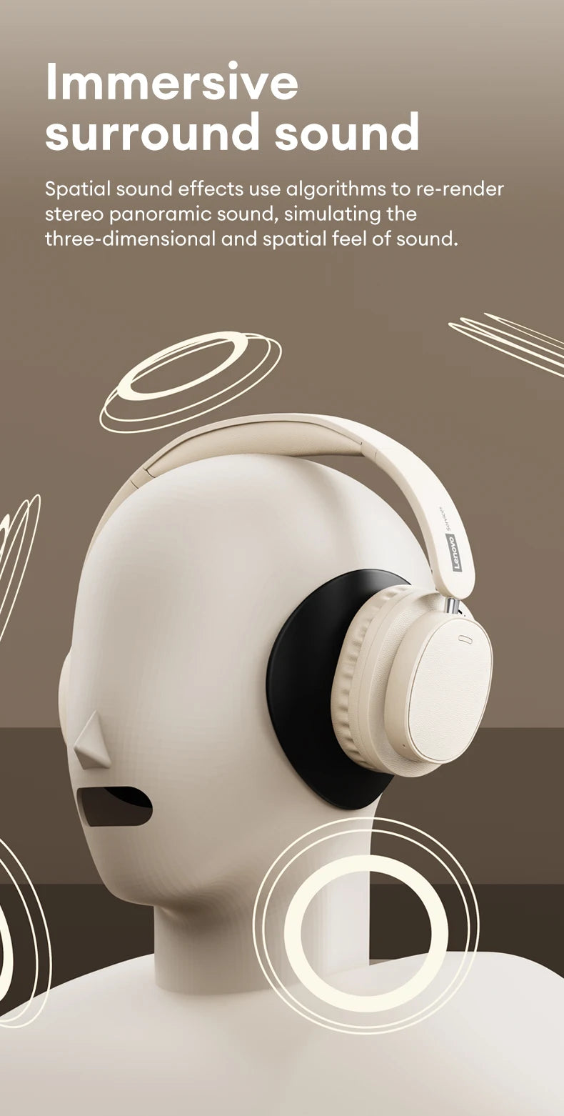 Auriculares Retro TH30 Pro Lenovo para Juegos, Inalámbricos, Bluetooth 6.0, Sobre la Oreja, Plegables, Deportivos, de Cuero, Regalos LS105