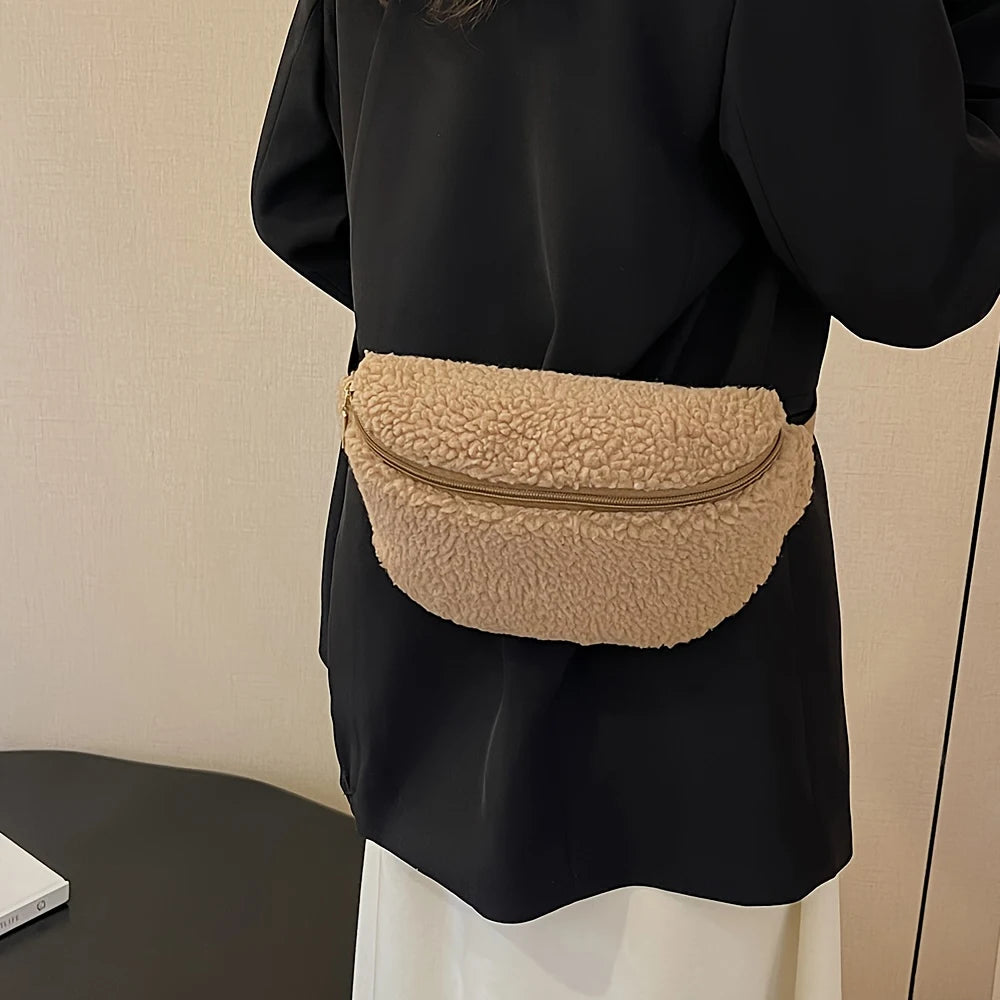 Bolso de Pecho para Mujer con Lana de Cordero, Gran Capacidad