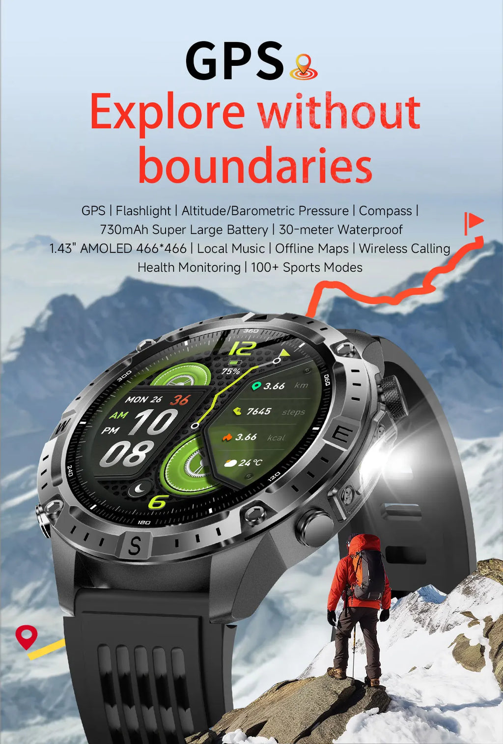Reloj Inteligente Deportivo con GPS, Mapa Offline y Pantalla AMOLED