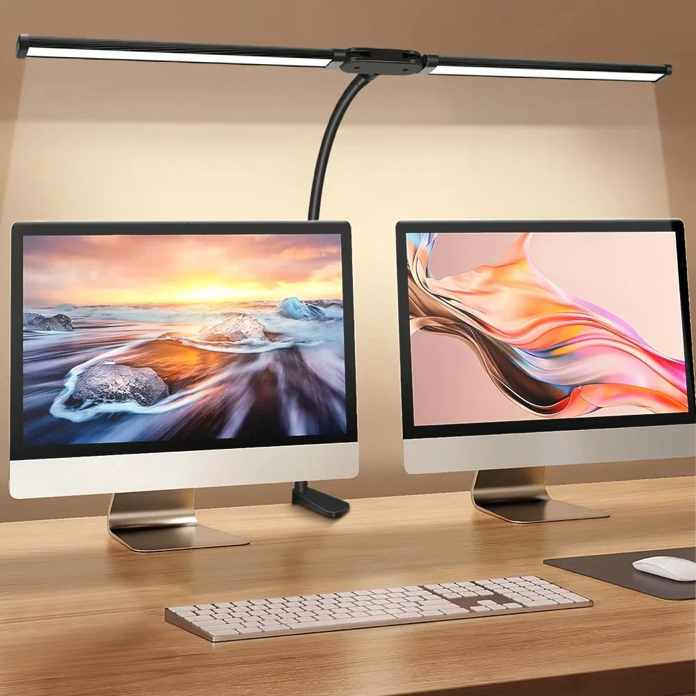 Lámpara LED Escritorio Doble Cabezal Regulable USB 3 Colores