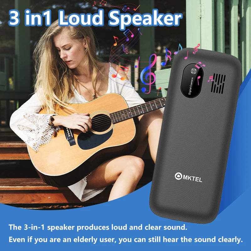 Teléfono Móvil MKTEL M2023 para Personas Mayores, Pantalla de 1.77 Pulgadas, Botones Grandes, Doble SIM, Bluetooth, Cámara, Juegos, Radio FM, Linterna, Larga Duración de Batería