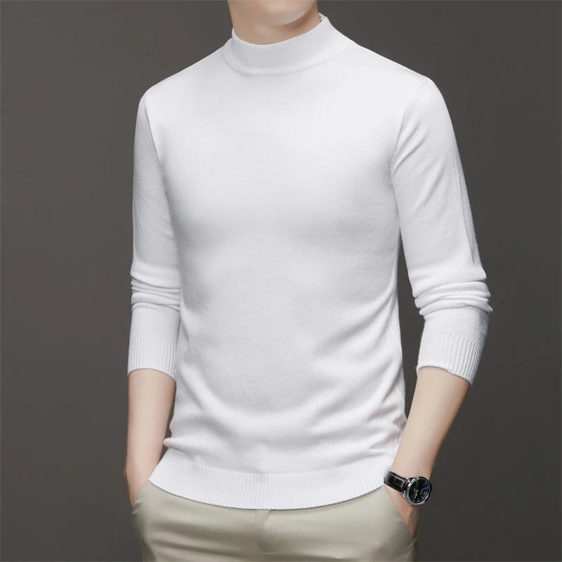 Suéter de color sólido de manga larga con cuello medio alto para hombre de 7 colores Top suave, cálido y cómodo con base