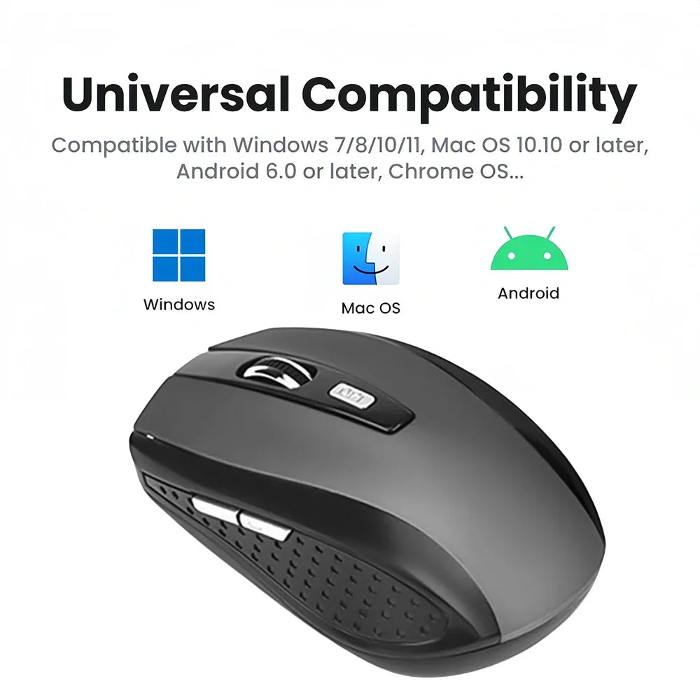Ratón inalámbrico de 2,4G, ratón para juegos de 6 teclas, ratón silencioso ergonómico, ratón óptico de oficina de 1600DPI para PC, portátil, MacBook y Windows