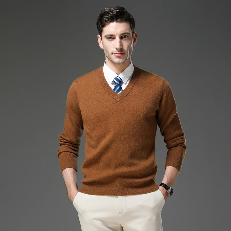 Suéter de Punto Grueso Antipilling para Hombre - Cuello en V