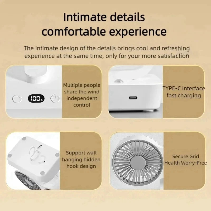 Ventilador de escritorio de doble cabezal, ventilador de 4 engranajes, refrigeración rápida por viento, pantalla Digital, gran capacidad de 2024 mAh, para el hogar, novedad de 12000