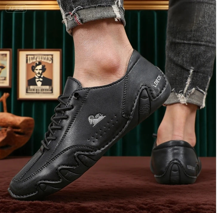 Botines para hombre con costuras a la moda, zapatos informales ligeros y cómodos para caminar, tenis transpirables, zapatos para conducir al aire libre