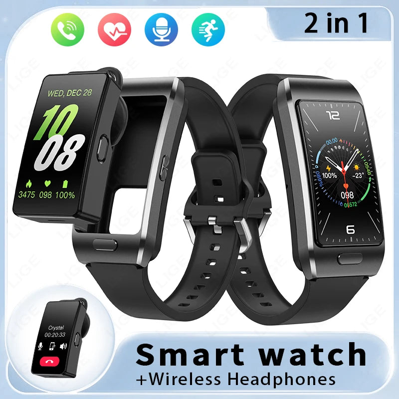 Reloj inteligente LIGE 2 en 1 TWS auriculares 1,57 "hombres mujeres GPS deportes Fitness ECG relojes de ritmo cardíaco Bluetooth llamada música Smartwatch