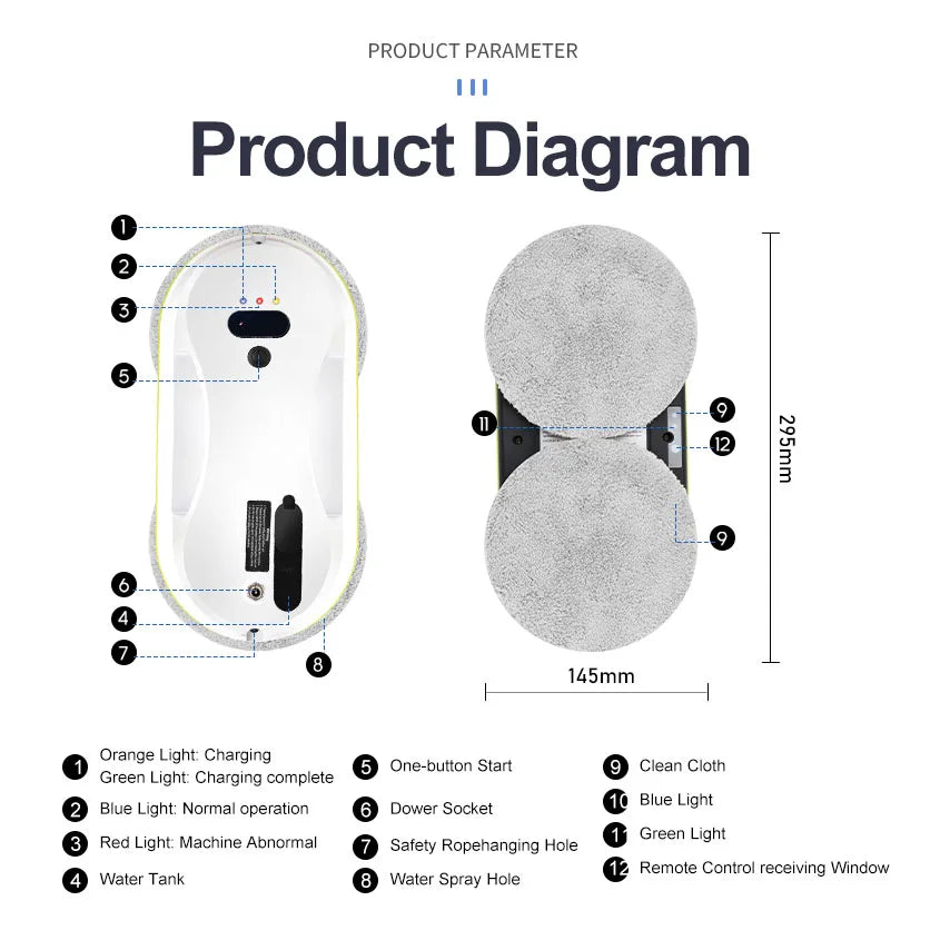 Hengkesen Robot de limpieza de ventanas inteligente mejorado de nueva generación Limpieza de vidrio eléctrica totalmente automática Limpiador de ventanas con control remoto Spray de agua automático Adecuado para vetros y