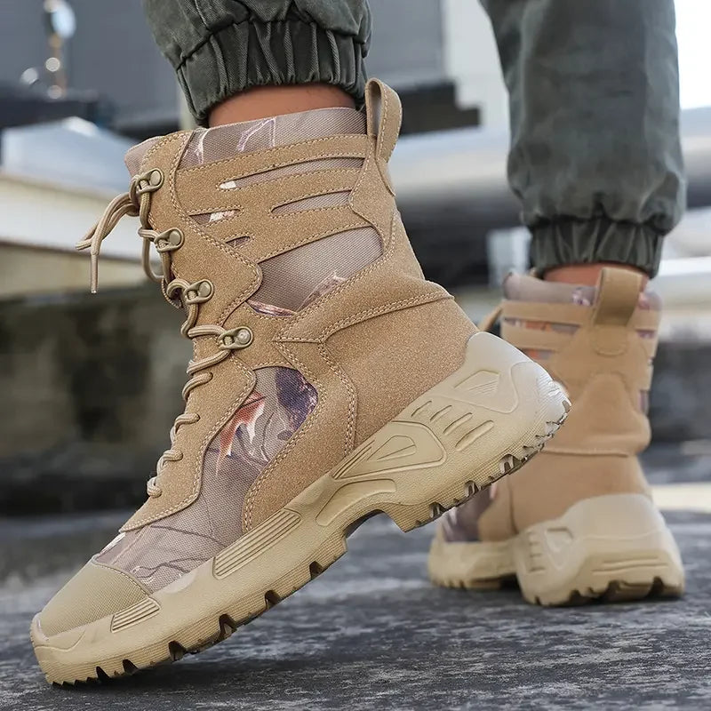 Botas tácticas de senderismo para hombre, caña alta, antideslizantes