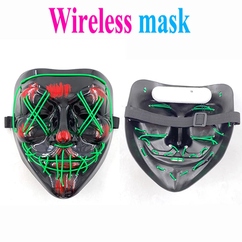 Máscaras Faciales Luminosas Inalámbricas para Halloween, Máscara Purge con Luz, Accesorios de Cosplay, Disfraz de Máscara Facial de Neón