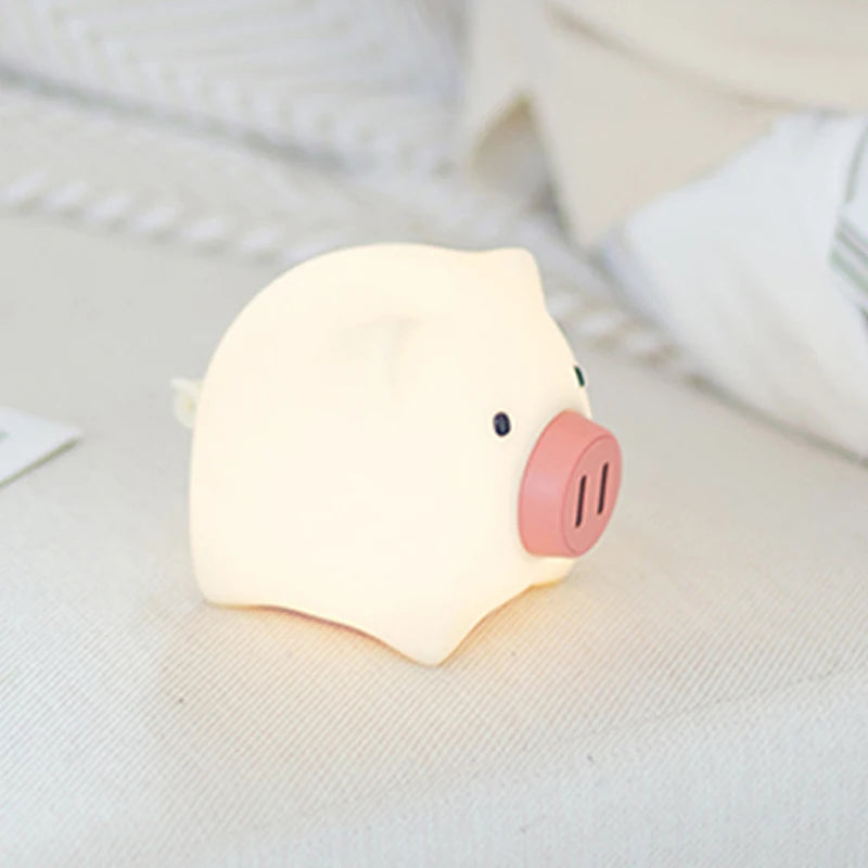 Linda luz nocturna de cerdo para mascotas, lámpara de noche de silicona recargable, cálida, temporizada, decoración de habitación, regalo de luz nocturna para niños