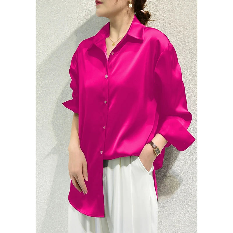 Camisa Satinada de Manga Larga para Mujer, Estilo Elegante