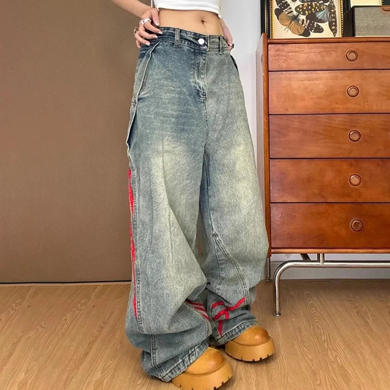 Pantalones Vaqueros de Pierna Ancha con Rayas Laterales