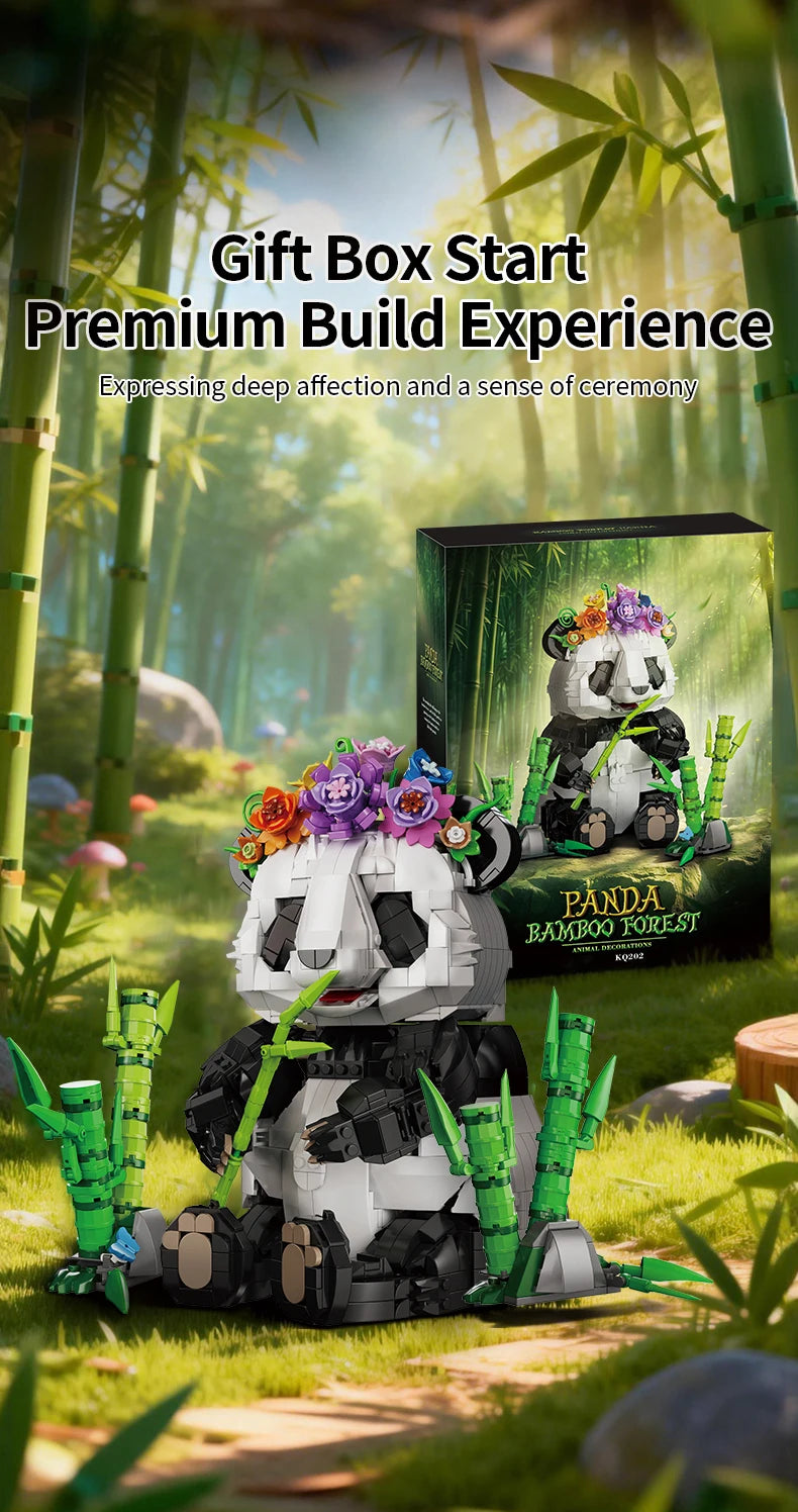 Bloques de Construcción KQ202 MOC Panda, Modelo de Animal del Bosque de Bambú, Decoración de Escritorio STEM para el Hogar, Regalo Educativo de Cumpleaños y Navidad para Niños