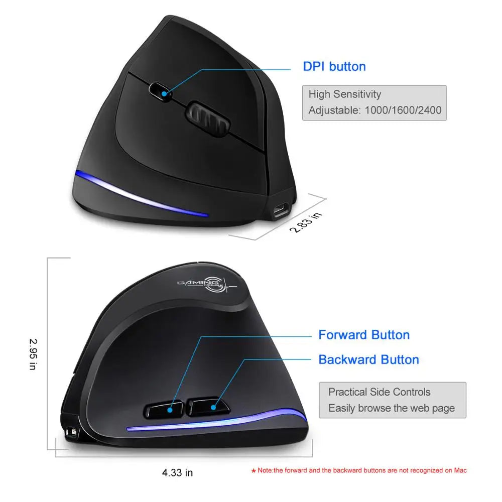 Ratón Inalámbrico Ergonómico Lefon 2.4G, Ratón Vertical Recargable para Juegos, para PC, Portátil, MacOS, Oficina, Modelo F35C/F35B/F35