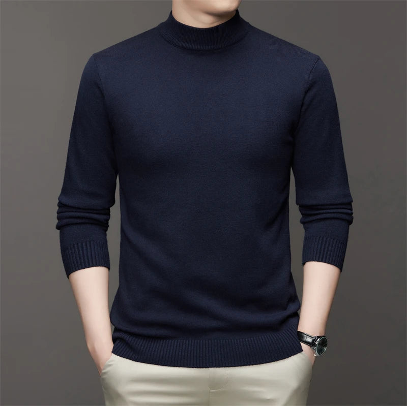 Suéter de color sólido de manga larga con cuello medio alto para hombre de 7 colores Top suave, cálido y cómodo con base