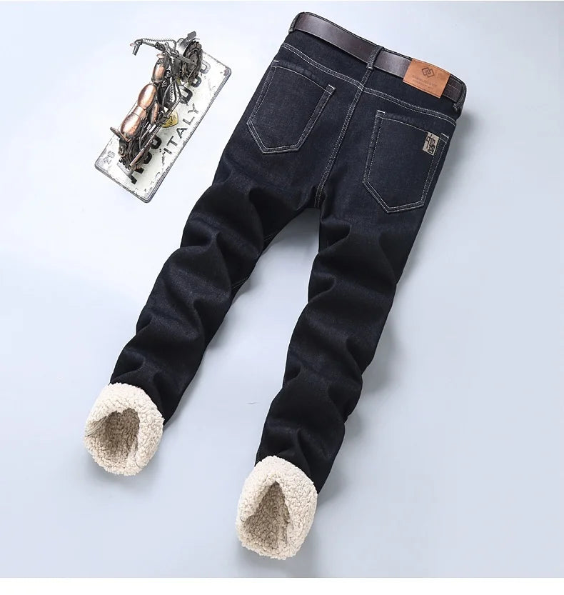 Pantalones Vaqueros Holgados para Hombre, Elásticos, con Forro Polar