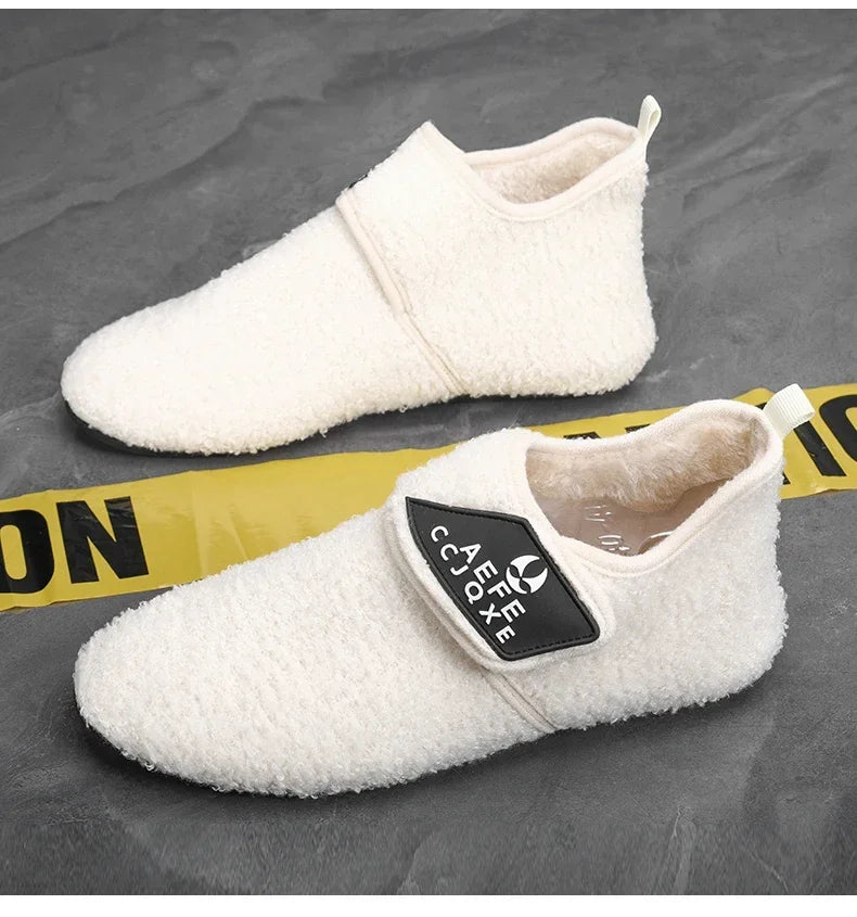 YRZL zapatos de algodón de invierno para hombre, zapatillas ligeras sin cordones cálidas, mocasines de algodón de felpa para dormitorio y hogar, zapatos cálidos de invierno para hombre
