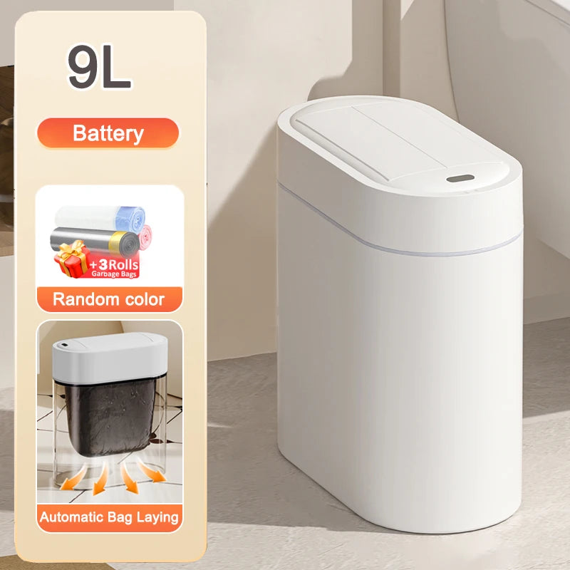 Cubo de basura con Sensor con tapa, cubo de basura de adsorción de ensacado automático bidireccional de 9L, cubo de basura de montaje en pared con hendidura estrecha para el hogar y la cocina