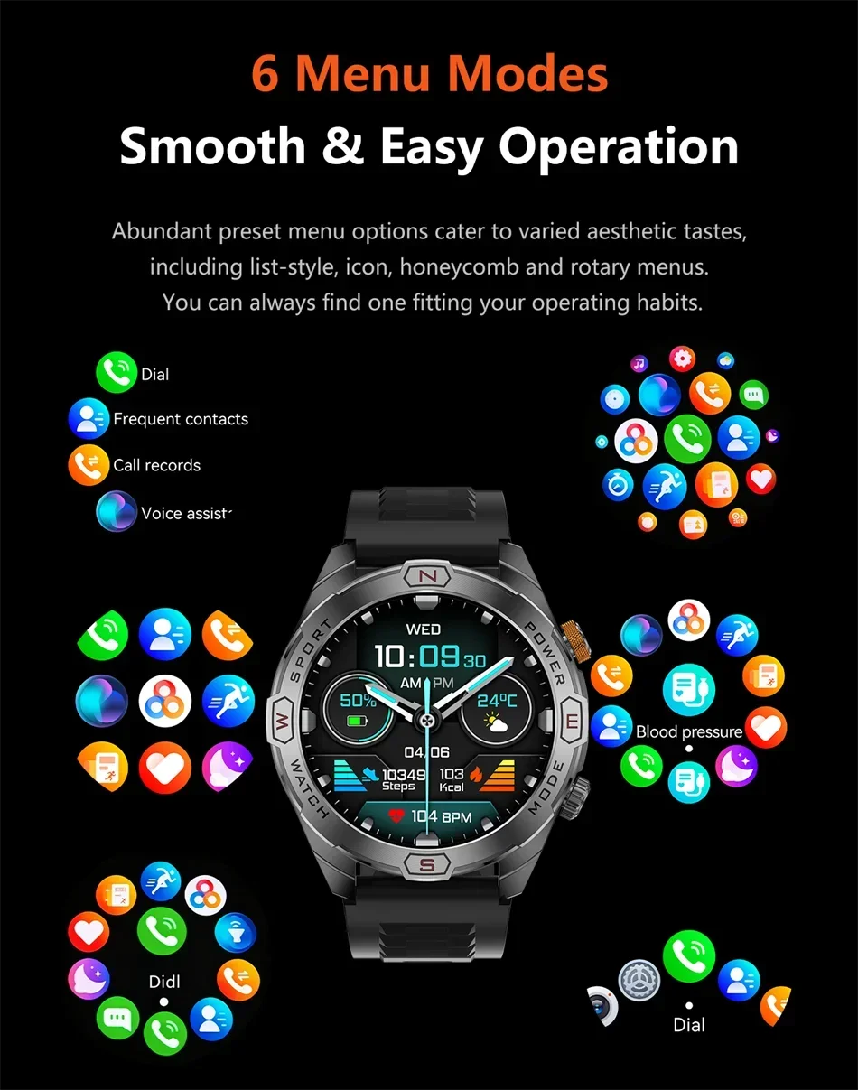 Reloj Inteligente Militar 1200mAh Brújula