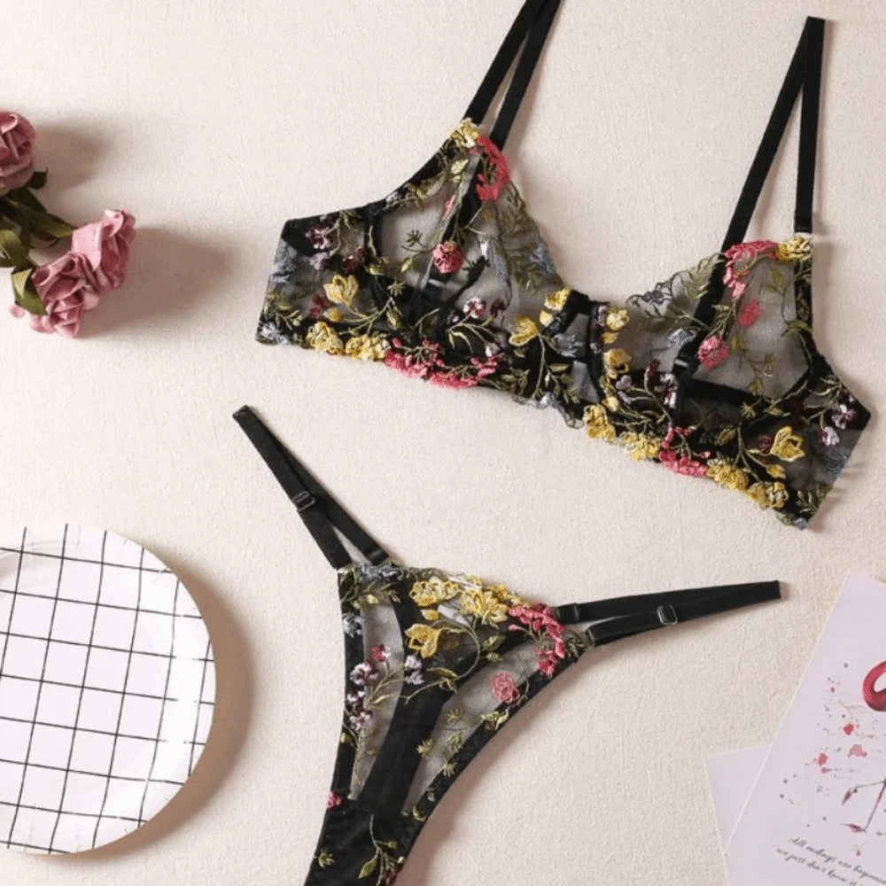 Conjunto de Lencería Floral de 2 Piezas