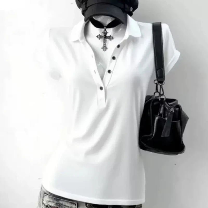 Camiseta con Cuello Polo Estilo Harajuku para Mujer