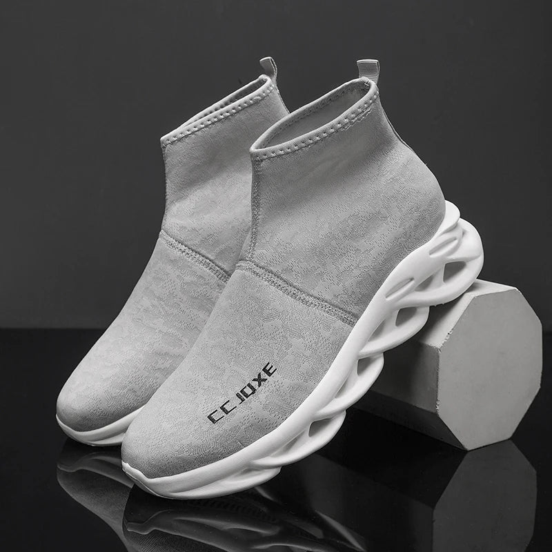 Zapatos informales transpirables para hombre, zapatos tobilleros antideslizantes a la moda para caminar al aire libre, zapatillas de deporte para hombre, zapatillas sin cordones con aumento de altura