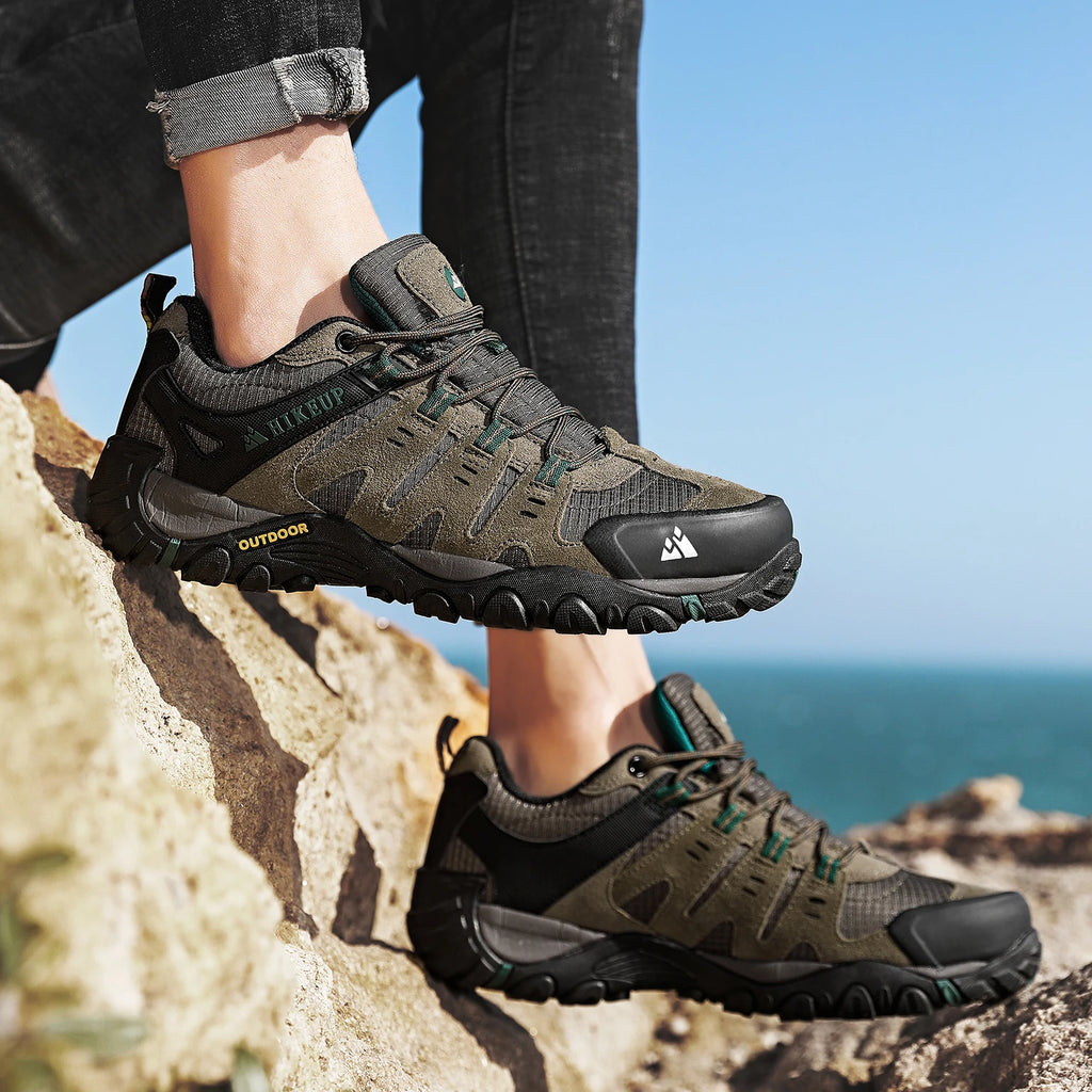 Zapatos de senderismo HIKEUP para hombre, zapatos de exterior de piel de ante, zapatillas tácticas resistentes al desgaste para senderismo, caminar y cazar
