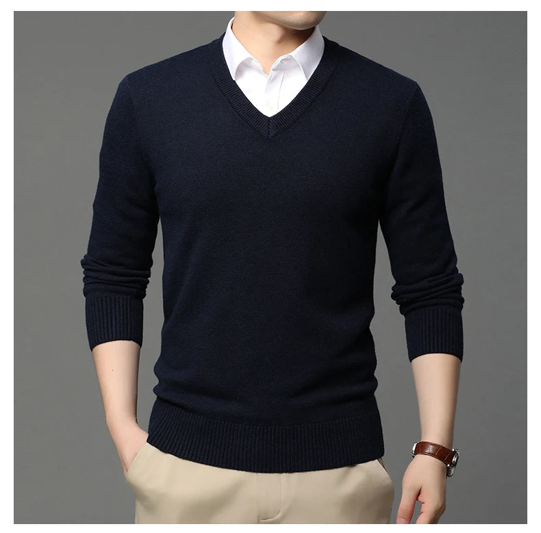 Suéter de Punto con Cuello en V para Hombre – Otoño Invierno