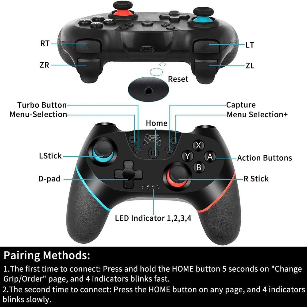 Mando inalámbrico compatible con Bluetooth para Nintendo Switch 1/2/Lite/Oled, controlador para Android/PC, Joystick con 6 ejes