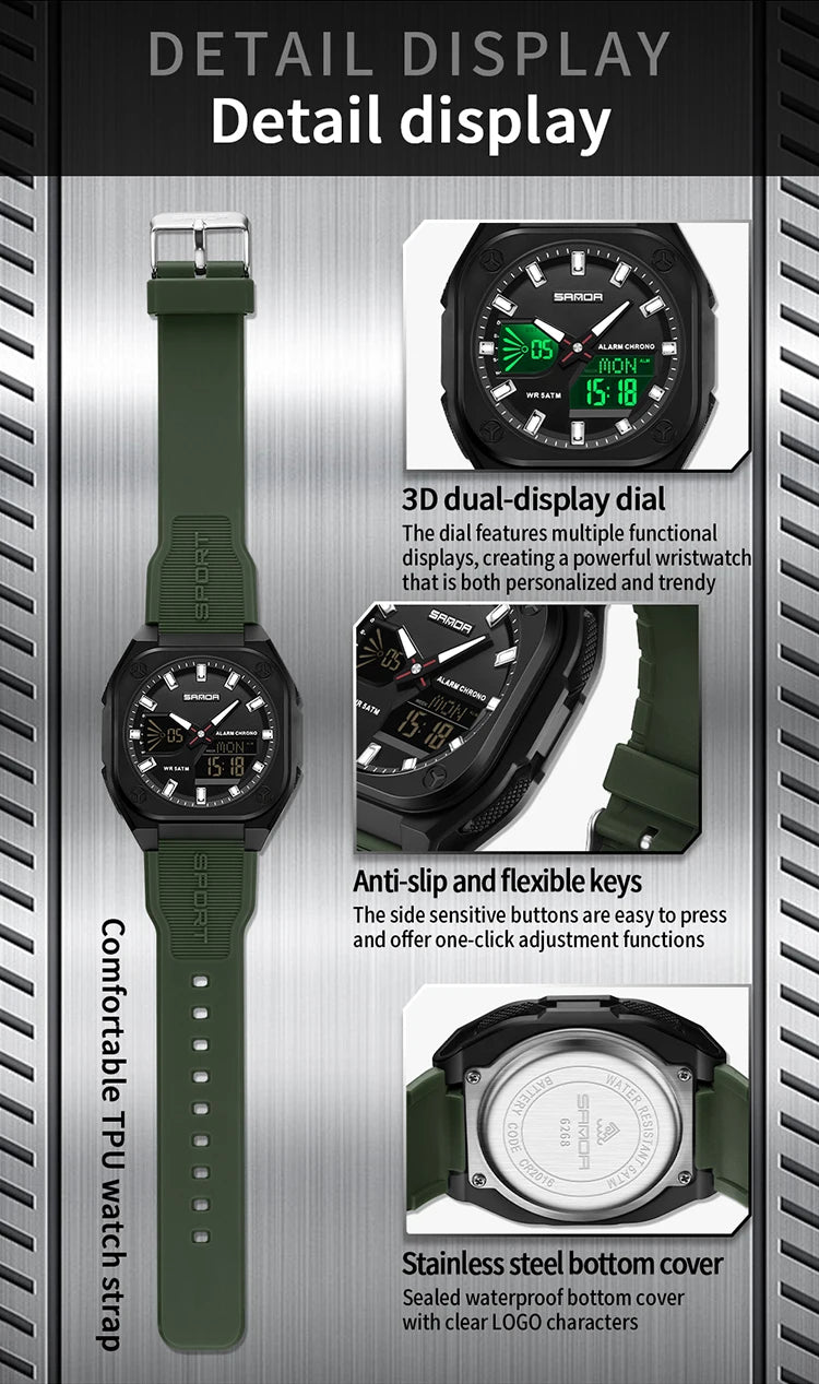 Reloj Digital Deportivo SANDA 6268 para Hombre Impermeable Multifunción