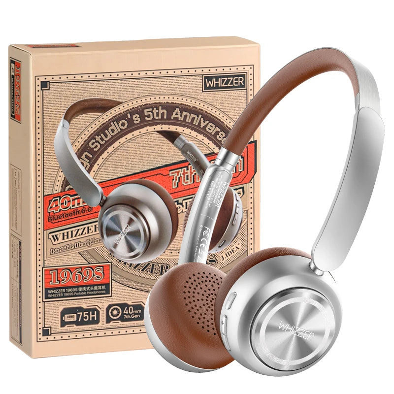 WHIZZER 1969S Auriculares inalámbricos Bluetooth 6.0 ANC con micrófono estéreo de graves profundos para iPhone Android