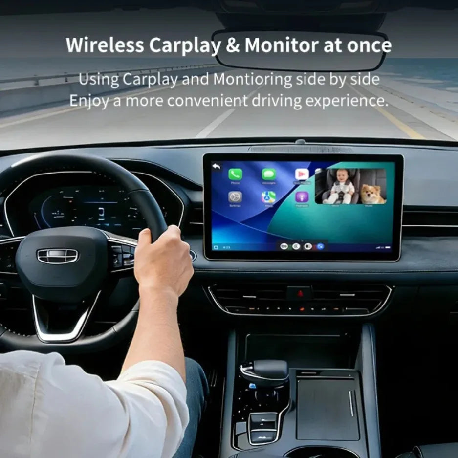 Adaptador Inalámbrico CarPlay Cabin Care, Cámara para Auto HD 1080P para Bebés, 150 °   Monitor de visión nocturna gran angular con pantalla dividida para el asiento trasero