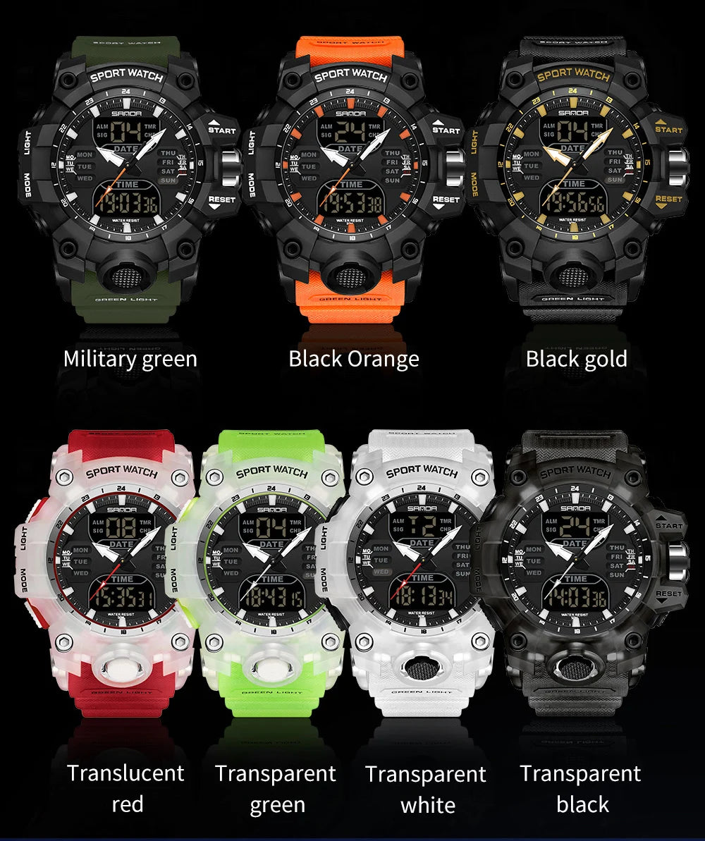 Reloj Deportivo Digital SANDA para Hombre con Doble Pantalla LED y Alarma
