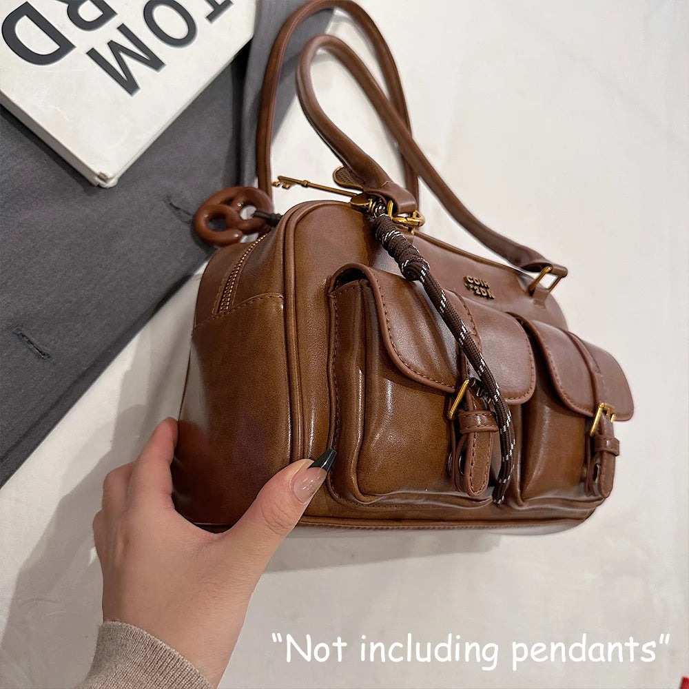 Bolso de Hombro Cuero PU Retro para Mujer, Gran Capacidad y Múltiples Bolsillos