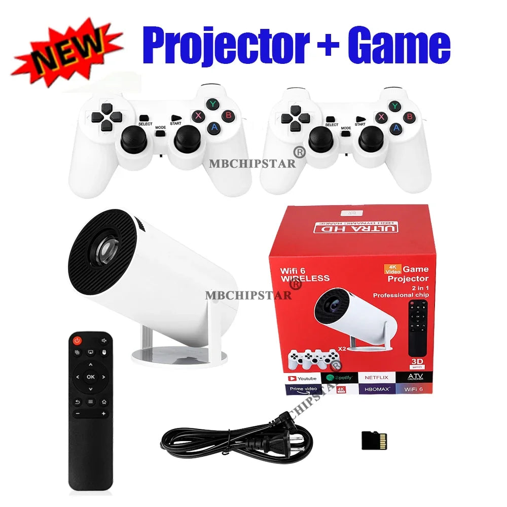 Proyector de juegos H90PRO 4K, 19000 + juegos de vídeo Retro 3D, controlador de juegos inalámbrico para PS1/SEGA, sistema Dual de cine en casa portátil