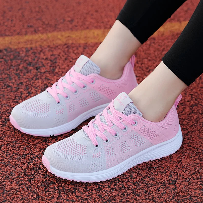Zapatillas transpirables para correr para mujer, zapatillas deportivas ligeras antideslizantes para mujer, zapatillas suaves para exteriores con cordones, tenis de moda