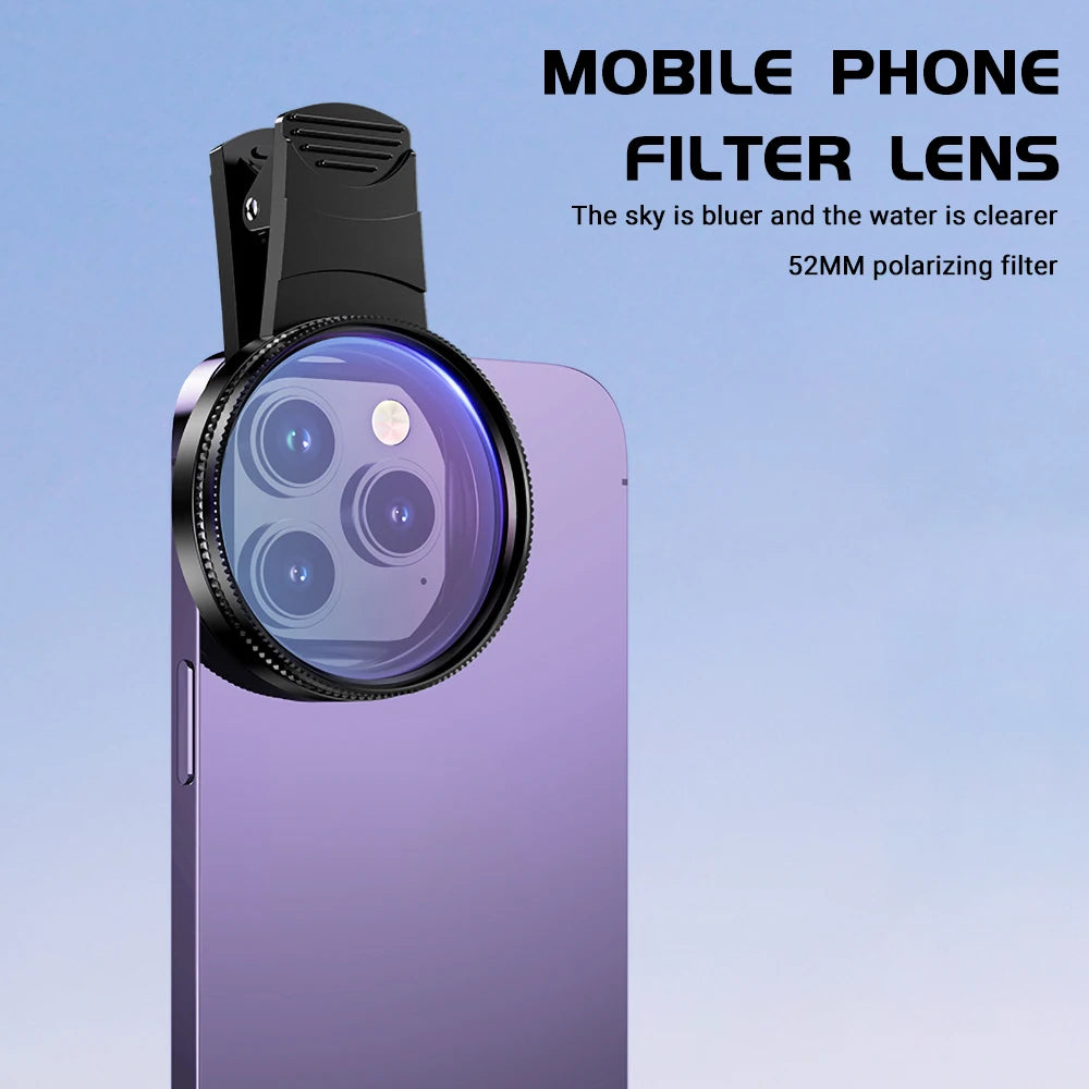 Filtro Polarizador CPL 52MM con Clip para Teléfono Móvil