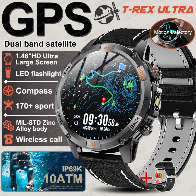 2026 nuevo reloj inteligente militar GPS para hombres construcción GPS linterna LED 10ATM impermeable ritmo cardíaco deporte BT llamada HD AMOLED Smartwatch