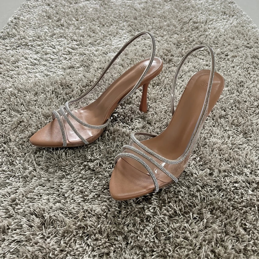 Sandalias Slingback con Strass y Tacón de Aguja para Mujer
