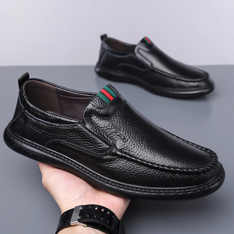 Mocasines de cuero para hombre con suela de goma cosida a mano