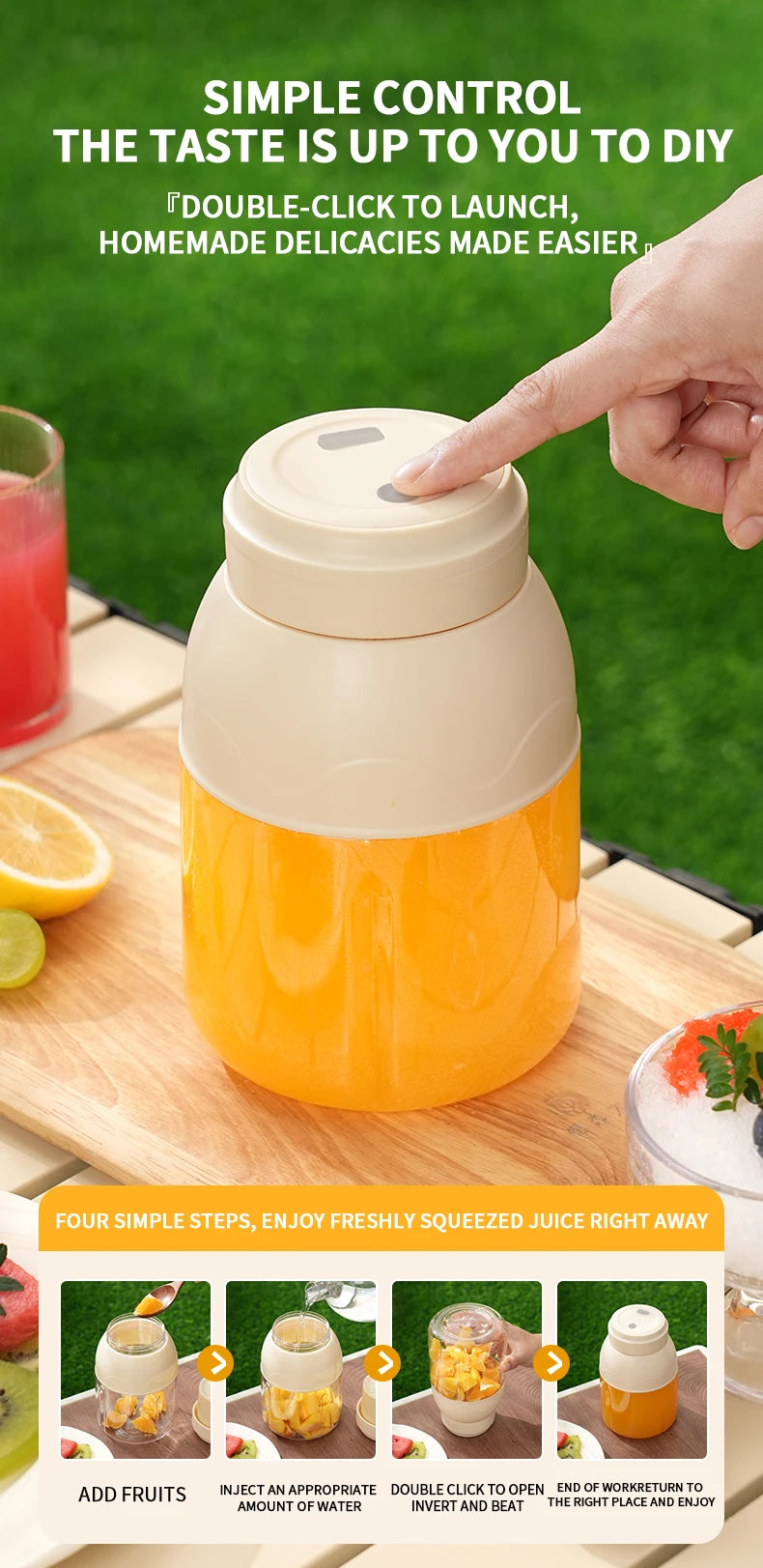 Exprimidor Eléctrico Portátil 800ml Recargable para Frutas y Verduras