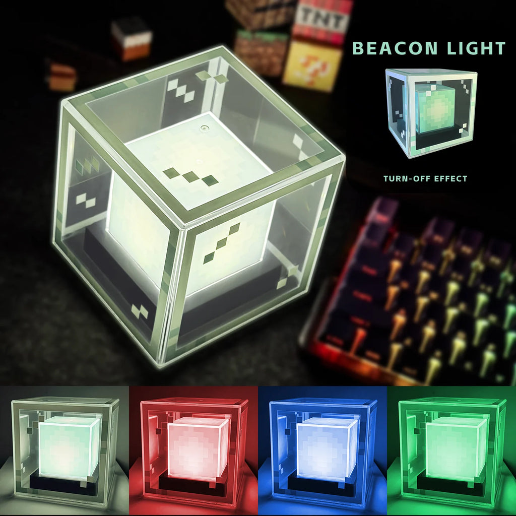 Lámpara de baliza estilo píxel, luz nocturna de escritorio, atmósfera de ordenador brillante, adorno de juego, regalo, iluminación decorativa recargable