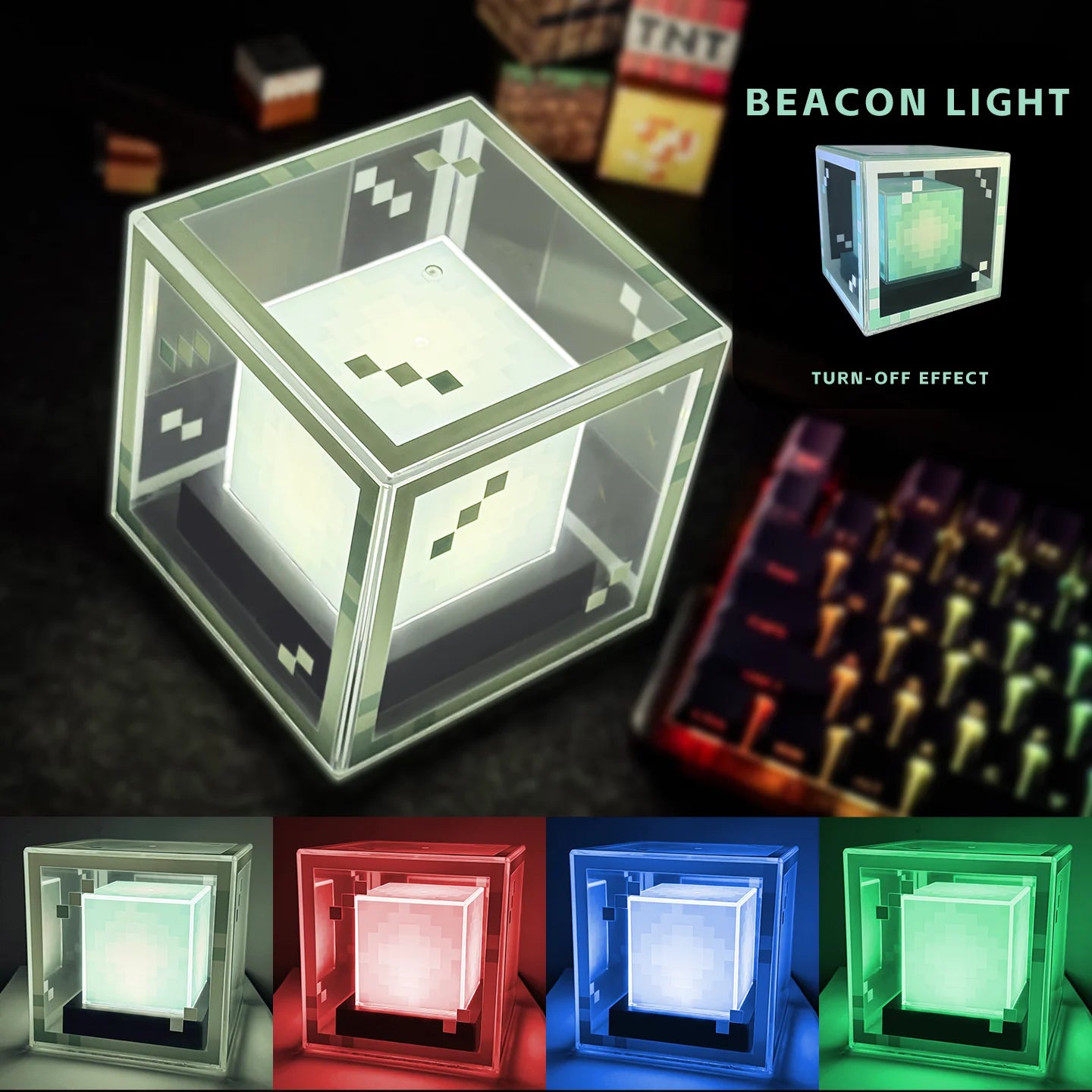 Lámpara de baliza estilo píxel, luz nocturna de escritorio, atmósfera de ordenador brillante, adorno de juego, regalo, iluminación decorativa recargable