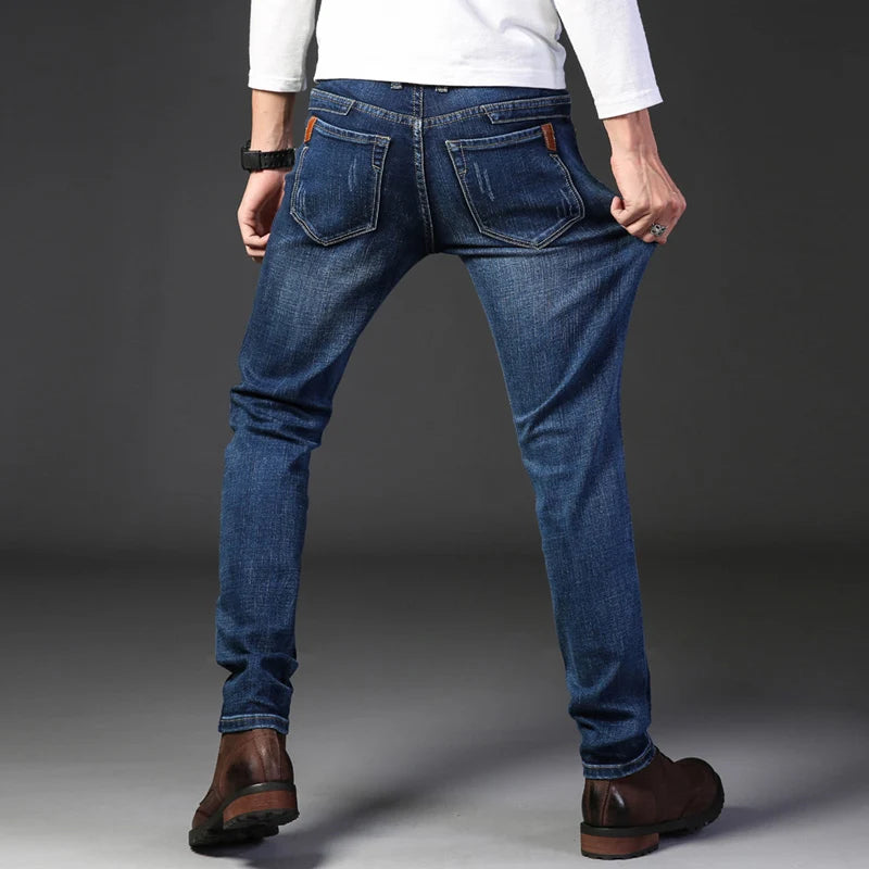Pantalones Vaqueros Coreanos para Hombre, Elásticos, Ajuste Regular