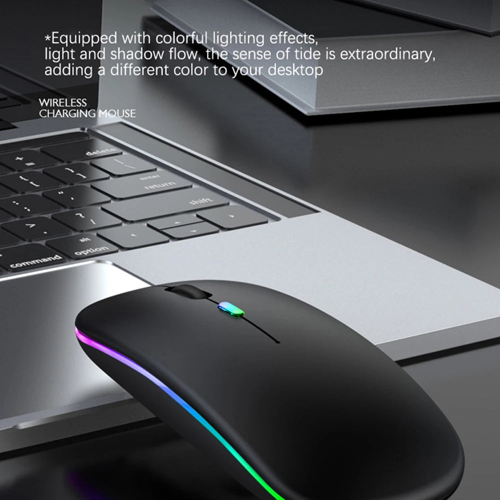 Ratón inalámbrico Bluetooth 2,4 GHz modos duales RGB recargable silencioso ratón inalámbrico delgado Compatible con PC iPad portátil PC ordenador