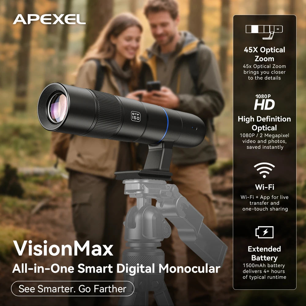 Monocular Digital Portátil APEXEL VisionMax 45X Zoom Óptico