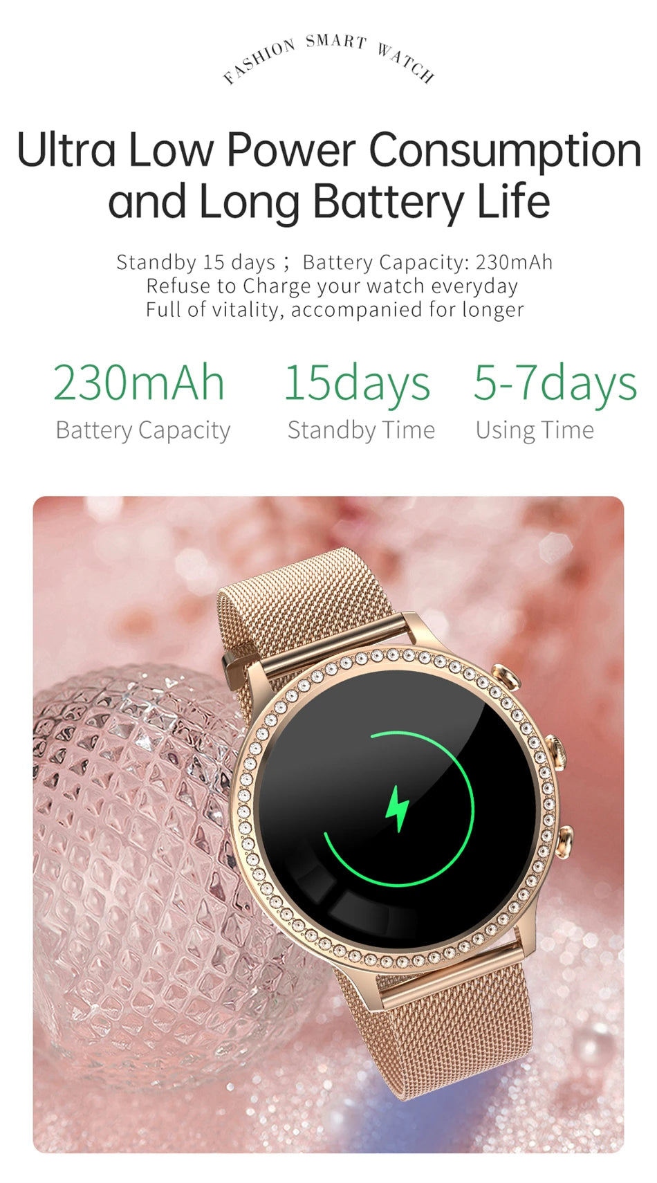 Reloj Inteligente para Mujer con Monitor Cardíaco Bluetooth